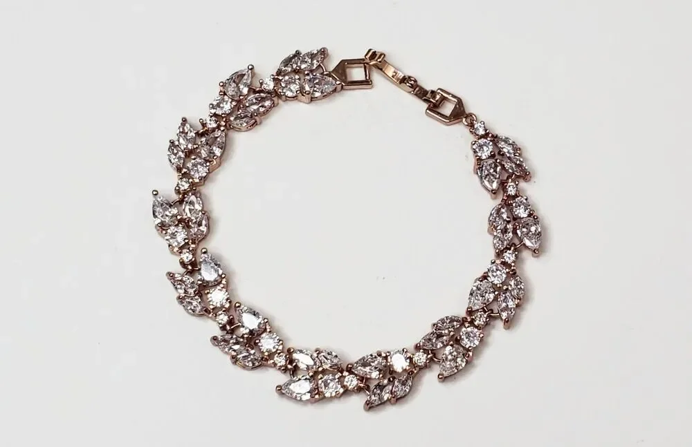 Rose Gold Tone Cubic Zirconia CZ Bracelet 6.25